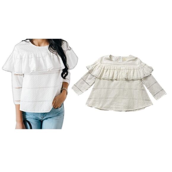 Rachel Parcell White Ruffle Swiss Dot Ladder Lace Top Size Small - Picture 1 of 14